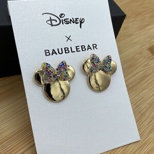 Disney | X BAUBLEBAR Gold Toned Rainbow Rhinestone Bow Minnie Mouse Earrings